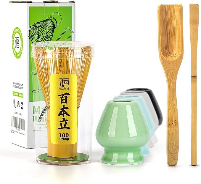 TEANAGOO MA-01 Japanese Matcha Ceremony Accessory, Matcha Whisk (Chasen), Traditional Scoop (Chashaku), Tea Spoon, Whisk Holder, The Perfect Set to Prepare a Traditional Cup of Matcha.…
