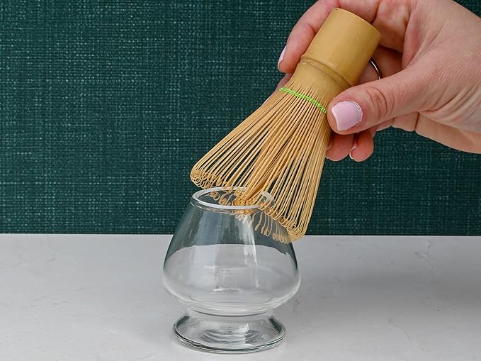 Aprika Life Matcha Bamboo Whisk Set with Holder | 100 Prong Chasen, Bamboo Scoop & Glass Whisk Holder | Matcha Whisk and Holder Starter Kit
