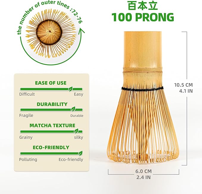 TEANAGOO Matcha Whisk Set,Bamboo Matcha Whisk (100 prongs) with Black Holder,6-PCS Traditional Starter Set,Scoop (Chashaku),Bamboo Chasen for Making Latte,Ceremony Accessory,Gife for Friend/Family