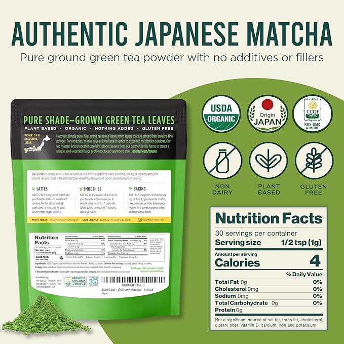 Jade Leaf Matcha Organic Culinary Grade Matcha Powder - Japanese Green tea for Baking, Smoothies, Lattes, and Skin Care, 30g / 1.06 Ounce (Pack of 1)