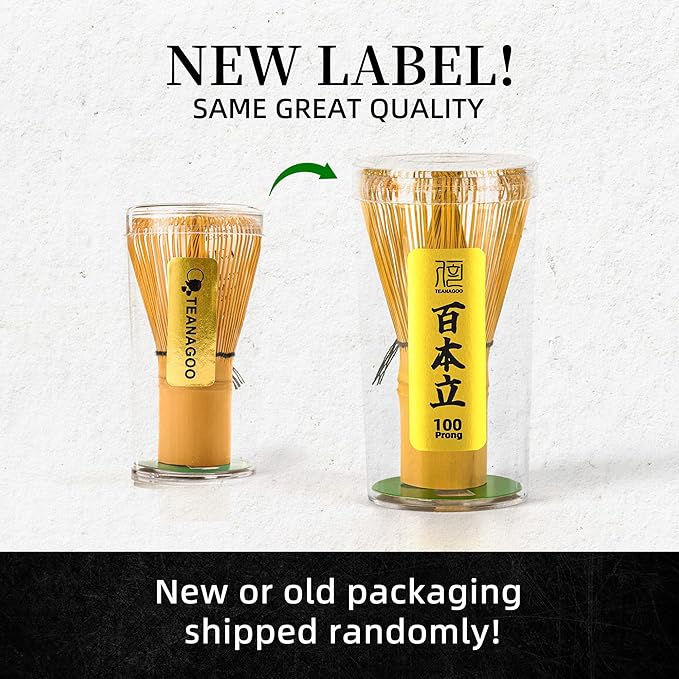 TEANAGOO Matcha Whisk Set,Bamboo Matcha Whisk (100 prongs) with Black Holder,6-PCS Traditional Starter Set,Scoop (Chashaku),Bamboo Chasen for Making Latte,Ceremony Accessory,Gife for Friend/Family