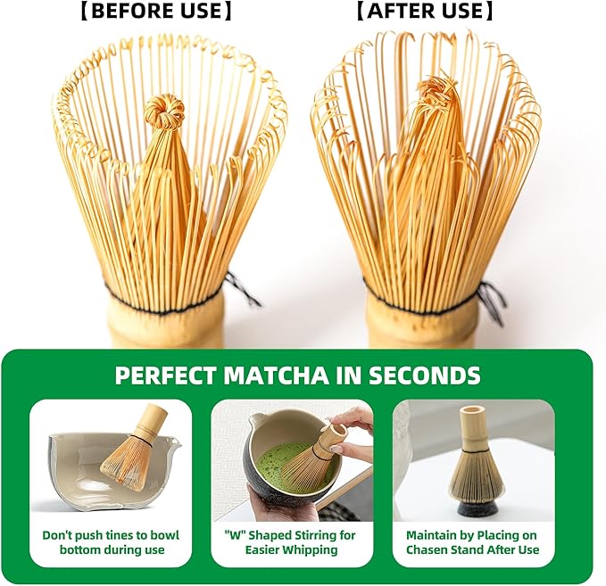 TEANAGOO Matcha Whisk Set,Matcha Whisk(100 prongs) with Green Holder,6-PCS Traditional Starter Set,Scoop(Chashaku),Tea Spoon,Bamboo Chasen for Making Latte,Ceremony Accessory,Gife for Friend/Family