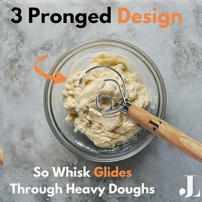 Introducing The Danish Dough Whisk & Scoop & Dust Flour Sifter Bread Making Tools Set: An Artisan Sourdough Bread Whisk With Flour Wand For Powdered Sugar Dusting (2pcs Set)