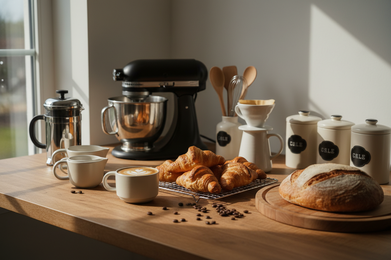 The Home Oven offers thoughtfully curated home cafe and baking supplies designed for warm, everyday moments. From modern baking tools to cozy coffee essentials, our products blend function and beauty—helping you create café-style drinks and homemade treats with ease and comfort. (make it real photo)